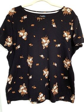 Croft & barrow Black Short-Sleeve Floral Tee with Rust & White, Accents